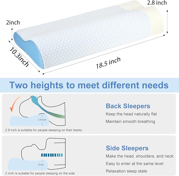 Memory Foam Pillows Side Sleeper Pillow for Neck Pain Relief Ergonomic Contour Cervical Pillow Shoulder Support Orthopedic Bed Pillow for Back Stomach Sleeping