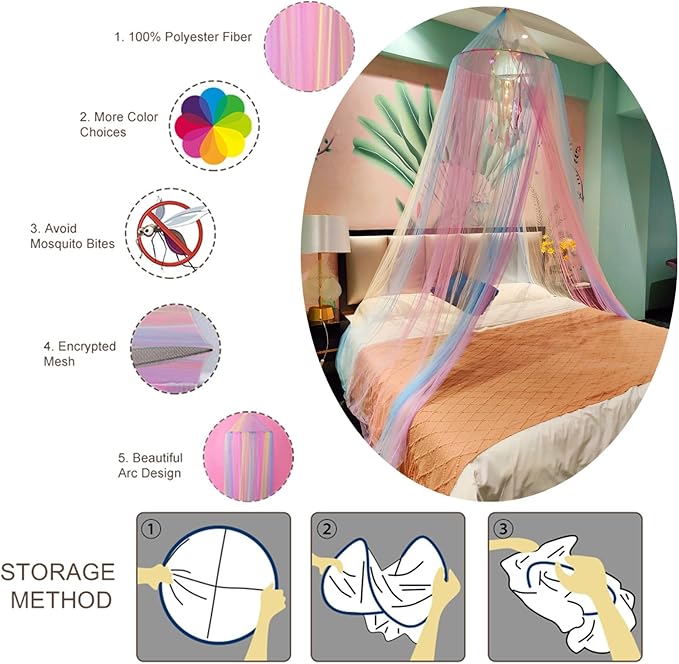 Eimilaly Princess Rainbow Bed Canopy with Unicorn Dream Catcher | Lights, Bed Canopy for Girls Room Decor or Unicorn Theme Party