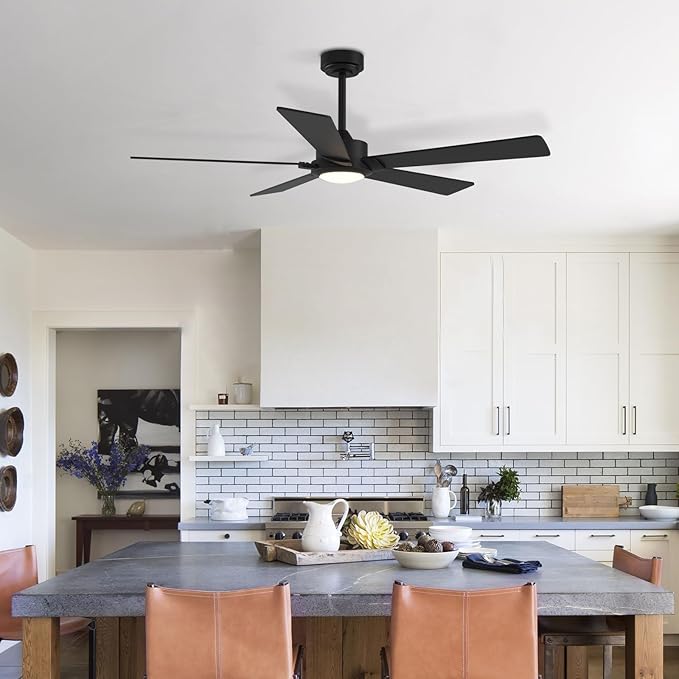GESUM Black Ceiling Fan with Light, 52 In Outdoor Ceiling Fan for Patio, 5 Reversible Blades, Dimmable, 3CCT, Smart Ceiling Fan with Remote/App Control for Living Room Kitchen Bedroom (Black)