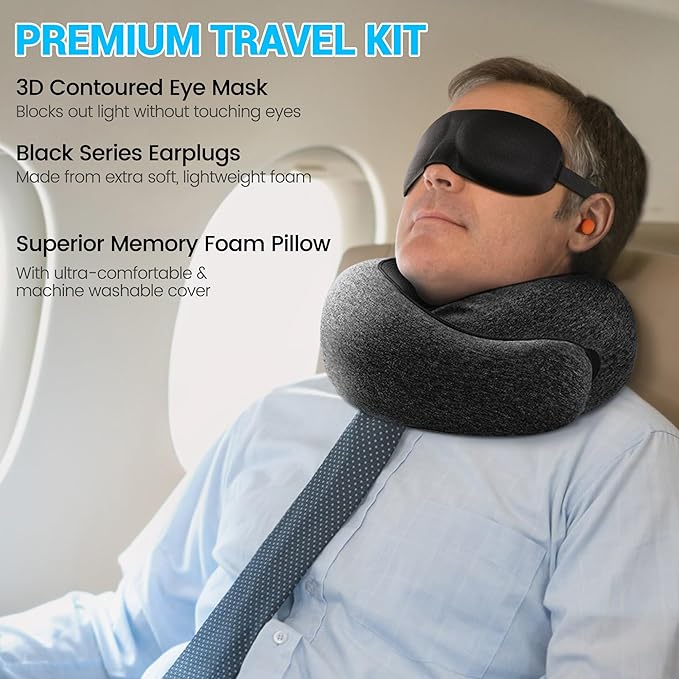 SFXULIX Travel Pillow,Travel Neck Pillow, Memory Foam Neck Pillow Airplane, 360°Travel Pillows for Airplanes, Airplane Pillow, Soft Airplane Neck Pillow Stowable U-Shaped Pillow (Dark Gray)