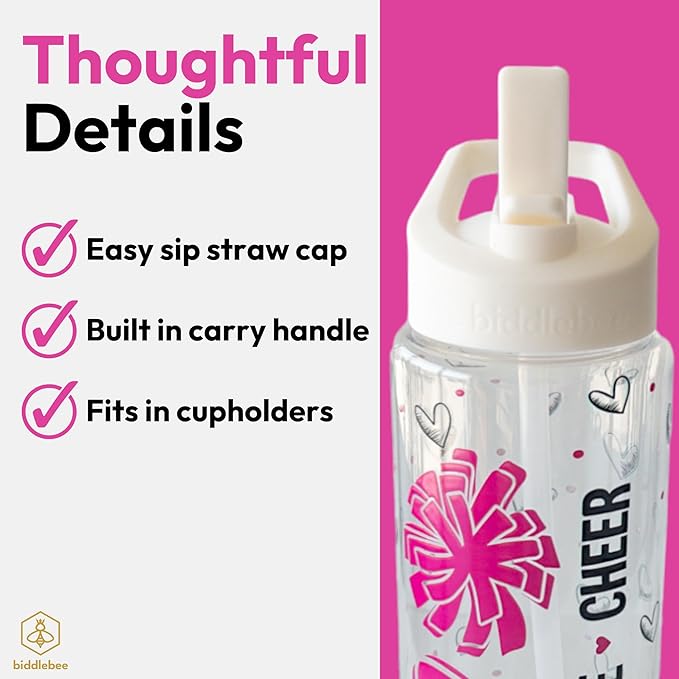 32oz Cheerleader Water Bottle with Straw Lid | BPA-Free Reusable Bottles for Cheerleaders, Cheer Team or Cheerleading Coach | Great Gifts for Girls, Coaches