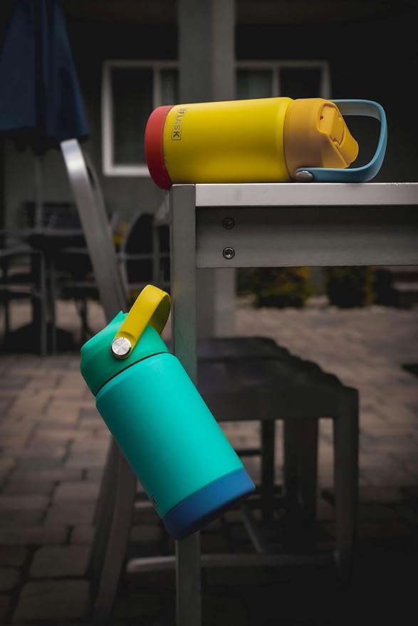 12oz Kids Water Bottle with Straw Lid | 100% Leak Proof | Insulated Stainless Steel Double Walled Thermos | BPA and Sweat free | Hot & Cold (Blue)