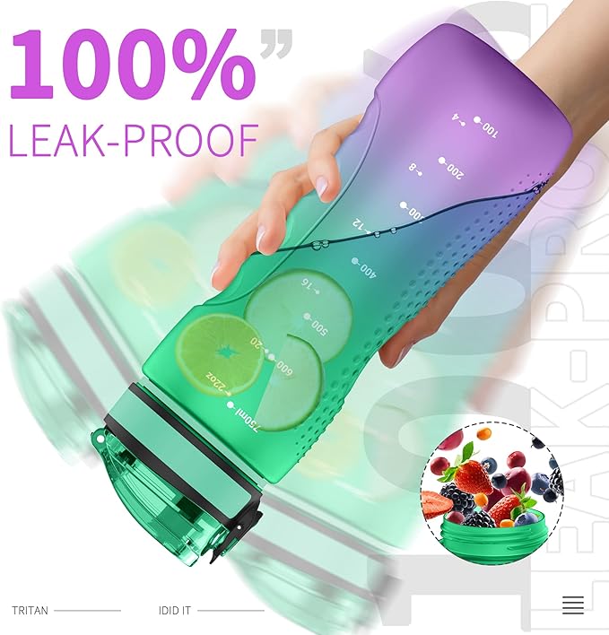 25oz Kids Sports Water Bottles for School with Spout Lid (Green Purple)