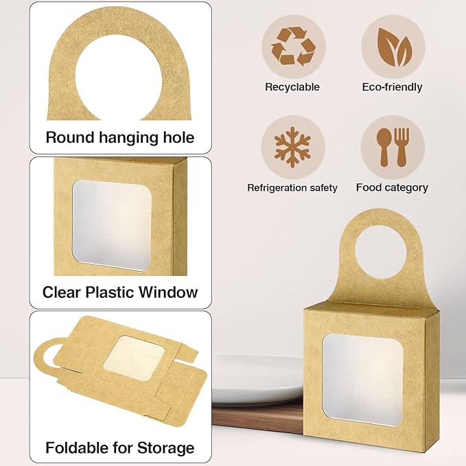 30Pcs Kraft Paper Wine Bottle Box with Window Hanging Foldable Gift Boxes,for Gifts Empty Wine Bottles for Decoration Bottle Hanger Favor Box Gift beauty label with square transparent casement window