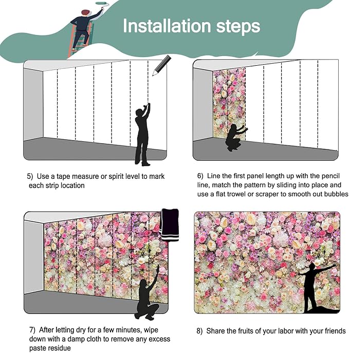 3D Pink Rose Flower Wall Large Floral Mural Wallpaper for Living Room Wall Decor (Not Peel and Stick)