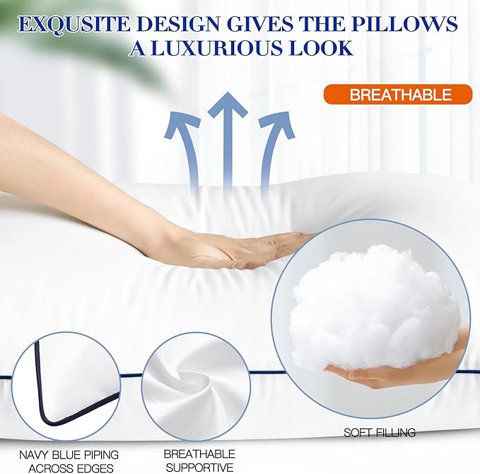 OTOSTAR Bed Pillows for Sleeping 2 Pack Standard Size Cooling Pillows Luxury Sleeping Pillow 3D Microfiber Filling Breathable Cover Soft Hotel Collection Pillows for Back Side or Stomach Sleepers