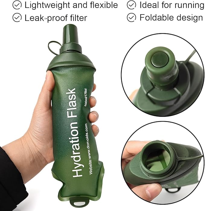 250ml Soft Flask, TPU Collapsible Soft Water Bottle for Hydration Pack, Running Vest, Folding Water Bottle for Hiking Cycling Climbing-1Pcs, Green