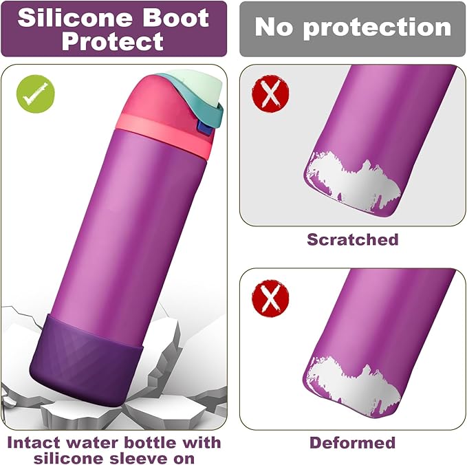 2PCS Silicone Water Bottle Boot for Owala 24oz 32oz 40oz, Anti-Slip Protective Sleeve Bottom Bumper Protector for FreeSip, Twist, and Flip Stainless Steel Water Bottles