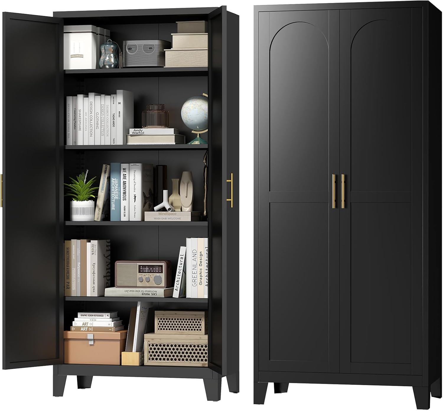 70.87" H Metal Kitchen Pantry Cabinet, Freestanding Cupboard with 2 Doors and 4 Adjustable Shelves, Tall Metal Storage Cabinet for Kitchen, Bathroom, Dinning Room or Laundry Room （Black）