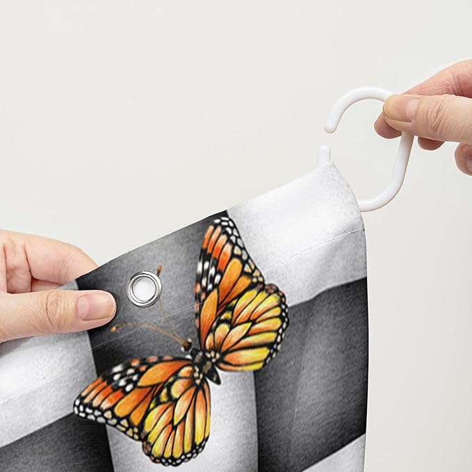 AILONEN Sunflower Shower Curtain for Bath Curtain,Black and White Grid Butterfly Bath Curtain,Garden Flower Yellow Floral Waterproof Shower Curtain 72" W x 96" H