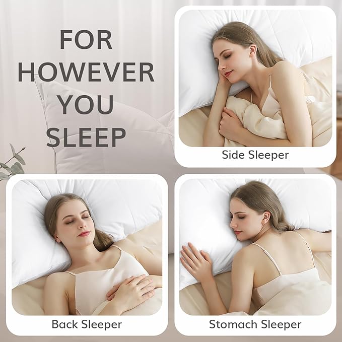 SAVORI Pack of 2 Goose Down Feather Pillows with 100% Cotton Cover, Soft Hotel Bed Pillow for Sleeping, Cooling Pillow for Back, Stomach or Side Sleepers, Standard Size-White 20x26 Inch