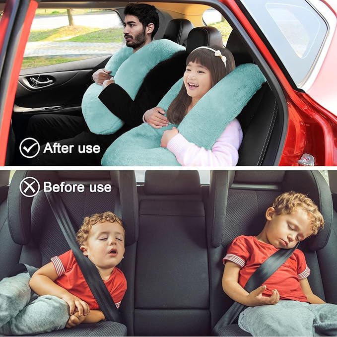 Travel Pillow, Travel Pillow for Kids, Sleeper Hold Pillow Travel, Removable U-Shaped Pillow for Adults and Children to Support Head and Body in The Back Seat of Long Car Trips (Green)