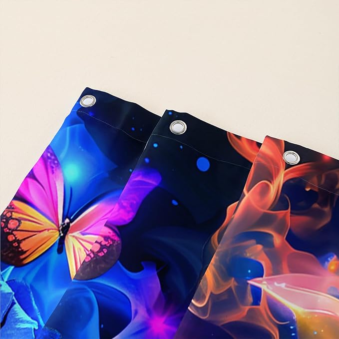 AILONEN Sugar Skull Shower Curtain,Blue Rose Flower Skull Bath Curtain,3D Printed Fire Skull Waterproof Curtain,Galaxy Butterfly Shower Curtain for Bathroom 72" W x 72" H