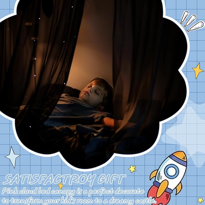 Hvqic Black Canopy Bed Curtains - 4 Corner Post Bed Curtains Queen Bed Curtains Lightproof Drapes Bed Canopy for Adults & Girls Bedroom Decoration(Queen,Black-Planet)