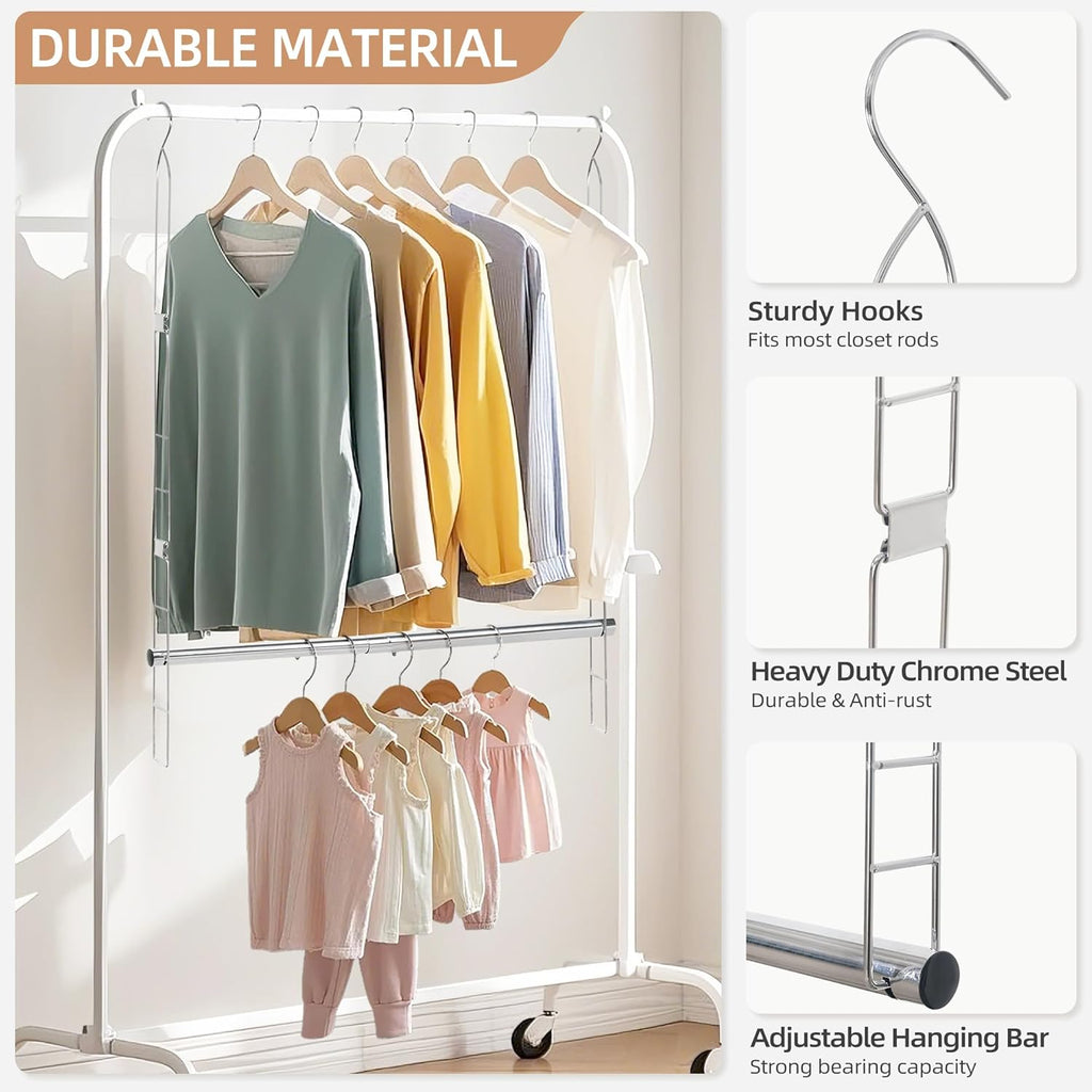 STORAGE MANIAC Hanging Closet Rod, Adjustable Width and Height Closet Hanging Organizer, Space-Saving Clothes Hanging Bar, Closet Extender Hanging Rod Double Closet Hanging Rod, 1 Pack Chrome