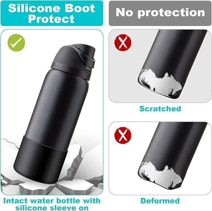 2PCS Silicone Water Bottle Boot for Owala 24oz 32oz 40oz, Anti-Slip Protective Sleeve Bottom Bumper Protector for FreeSip, Twist, and Flip Stainless Steel Water Bottles