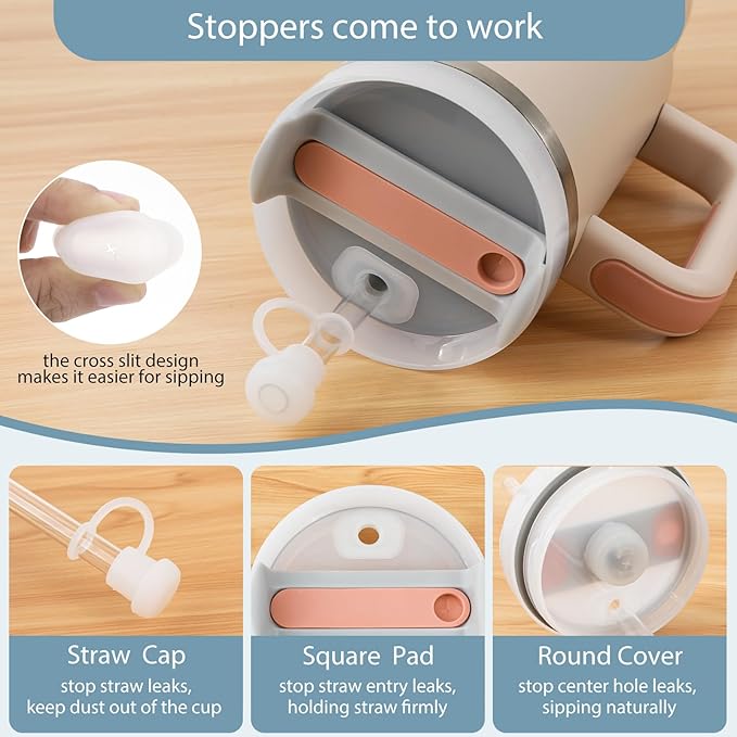 2 Set Spill Stoppers for Stanley Cup 20oz/30oz/40oz/64oz, Leak Proof Accessories for Stanley Tumbler with Straw Cap and Square Pad and Round Cover (Clear, 2)