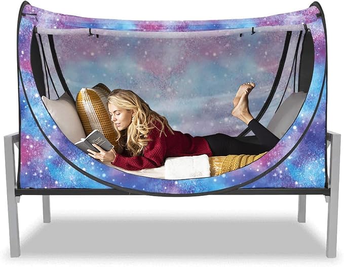 Privacy Pop up Eclipse Bed Tent Bed Drapes (Unicorn Galaxy, Twin)