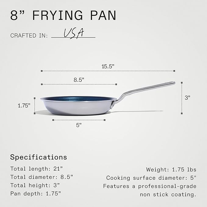 Made In Cookware - ProCoat 8" Non Stick Frying Pan (Harbour Blue) - 5 Ply Stainless Clad Nonstick - Professional Cookware - Crafted in USA - Induction Compatible