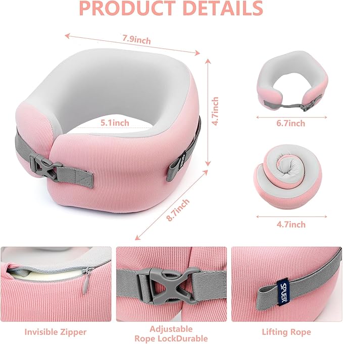 Neck Pillow, Travel Pillows for Airplanes, 100% Memory Foam Airplane Pillow, Portable Adjustable Neck Pillow for Flight, Comfortable & Breathable Cover, Machine Washable, Travel Essentials Kit