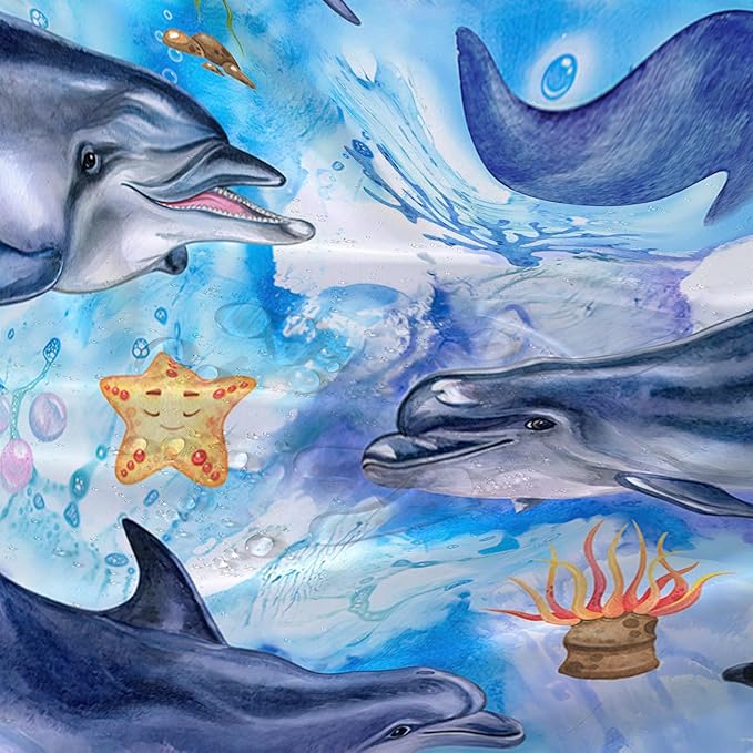 AILONEN Cute Cartoon Whale Shower Curtain,Kawaii Marine Animal Whale Bathroom Curtain for Kids Girls Boys,Blue Tie Dye Bath Curtain Set,Seaweed Fabric Shower Curtains for Bathroom, 72" W*84" H