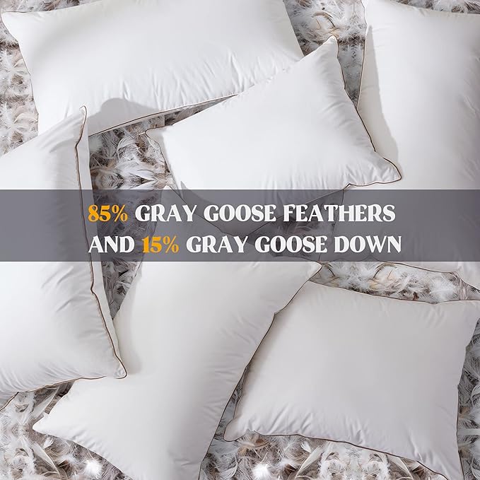 puredown Goose Feathers Down Pillows - Made in USA Soft Medium Support Hotel Pillow, 100% Cotton Cover, Luxury Bed Pillows King Size Set of 2 Pack Feather Pillows