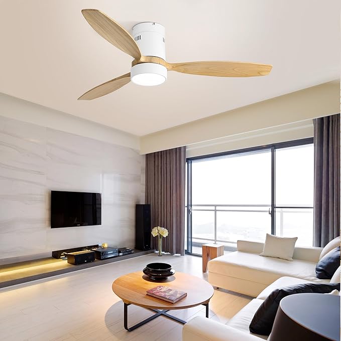 NicBex Ceiling Fan 52 Inch Ceiling Fans with Lights Ceiling Fan with 3 Blades and Remote Control Reversible DC Motor Ceiling Fan for Bedroom, Living Room, Light Natural