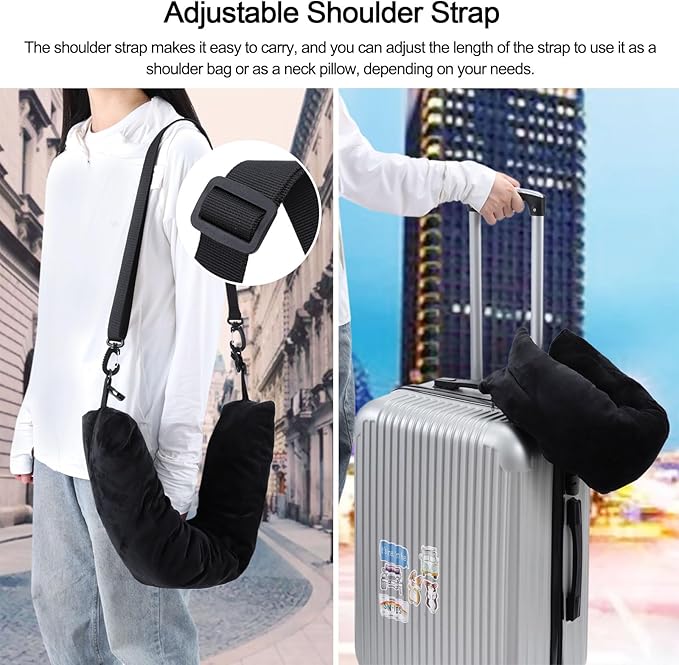 2pcs Stuffable Travel Pillow, Black Gray Neck Pillow with Adjustable Straps, Storage Bag Fits 3 Days Travel Essentials, Large Capacity Neck Pillow for Airplanes Traveling
