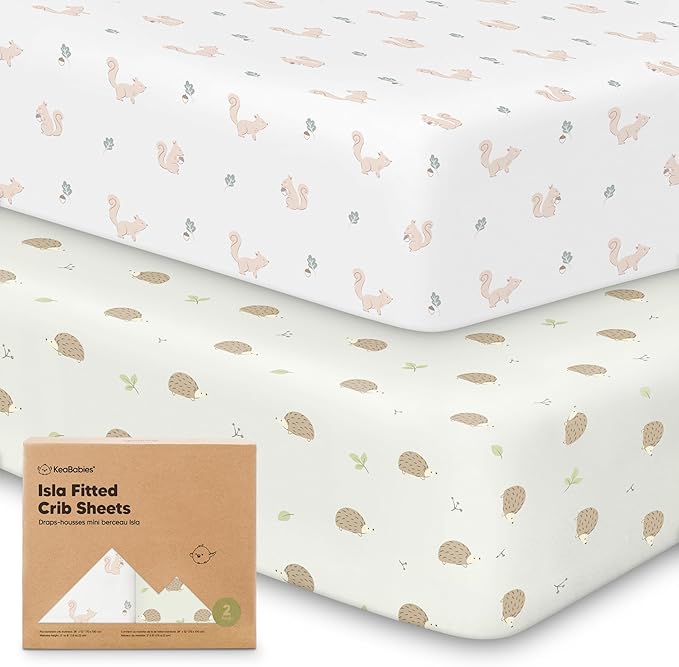 2-Pack Crib Sheets for Boys,Girls - Viscose Derived from Bamboo Fitted Crib Sheet, Organic Baby Crib Sheets, Crib Mattress Sheet,Toddler Bed Sheets,Baby Sheets for Crib Fitted Sheets(Nibbles/Bruce)