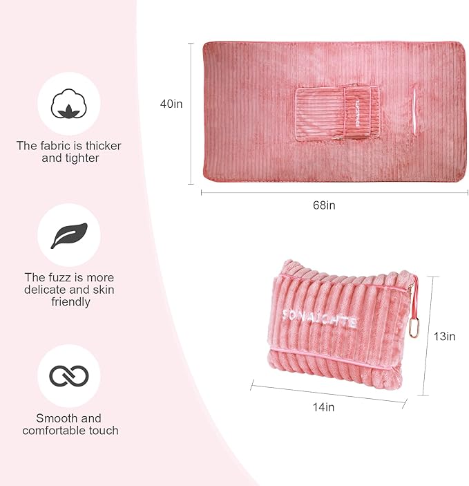 Travel Blanket Travel Blanket Airplane Compact with Bag 2 in 1 Travel Pillow and Blanket Set Travel Pillow and Blanket Car Road Trip Camping Essentials (Light Pink)