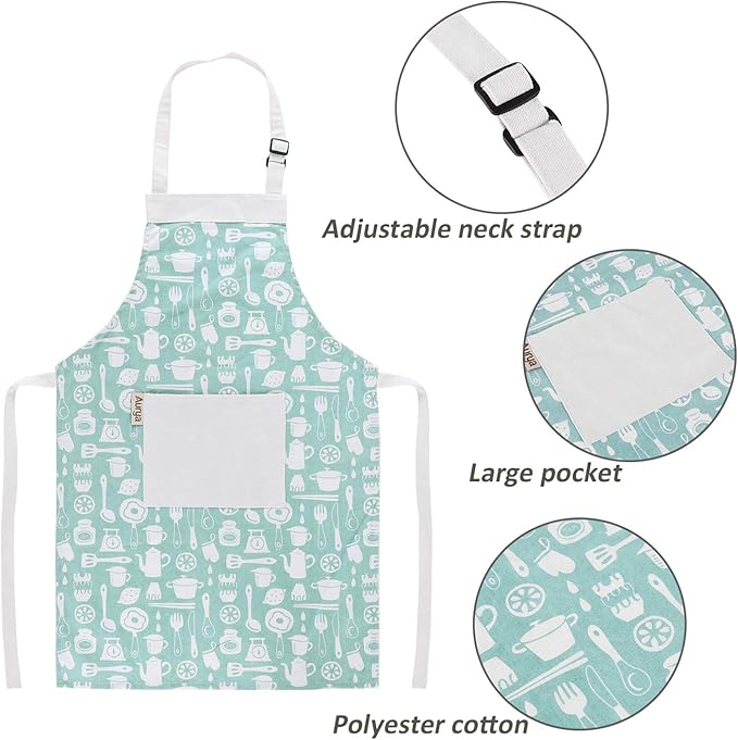 Kids Apron and Chef Hat Set-Adjustable Child Apron for Boys and Girls for Cooking Baking