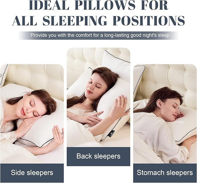 Luxury Goose Down Bed Pillows for Sleeping, 1 Pack White Hotel Soft Feather Down Pillow with Airyfil™ Fillings, Medium Firm for Back, Stomach, Side Sleepers (Queen Size, 20 × 30 in.)