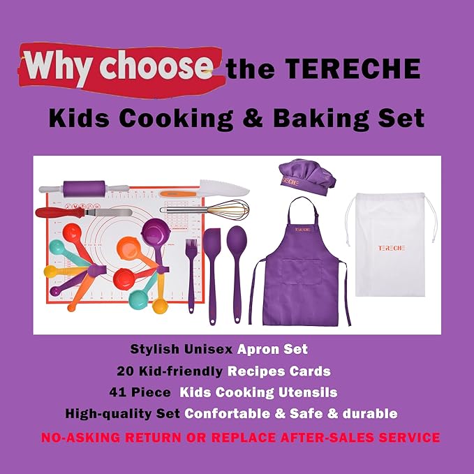 Kids Cooking Sets, Real 41 Piece Baking Set, Kids Cooking Utensils - Kids Baking Set Gift for Girls & Boys - Real Accessories & Utensils for The Curious Child