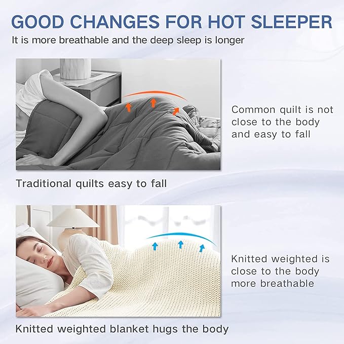 Knitted Weighted Blanket(Cream 50"x60" 10lbs),Home Décor Cooling Throw Blanket for Hot Sleepers,Hand Made Chunky Knit Heavy Blanket or Adults Use on Twin Size Bed