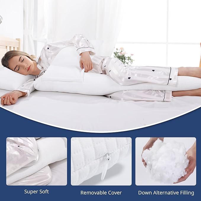 BALAPET Body Pillows for Side Sleeper with Arm Hole, Contour Full Body Pillow for Adults Pregnancy Maternity, Fluffy Hugging Body Pillow for Side Pillow, White Curved Shaped Pillow