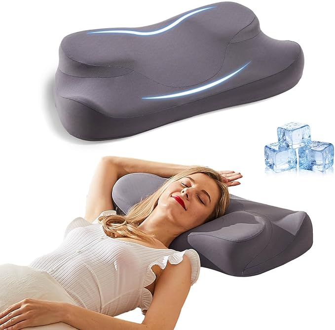 Ergonomic Memory Foam Pillow for Neck Pain Relief,Neck Support Pillows for Sleeping,Cooling Pillows for Neck and Shoulder Pain,Ideal Cervical Pillow for Side,Back,and Stomach Sleepers,Grey