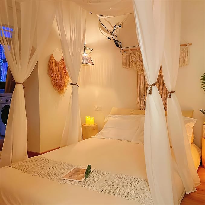 Bed Canopy for Girls 2pcs King Canopy Bed Curtains 30*228in White Tulle Canopy Bed Scarf for Queen & Full Bed,Sheer Bed Drapes,Twin Girls Canopy Bed Decor for Baby Crib,Kid Adult Beds（Not With Frame）