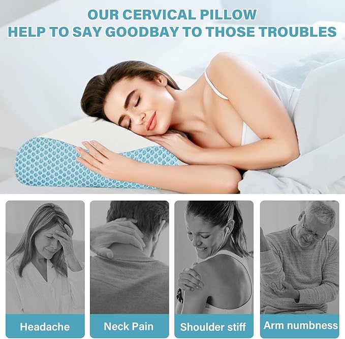Memory Foam Cooling Bed Pillows for Sleeping, Ergonomic Cervical Pillow for Neck and Shoulder Pain Relief, Adjustable Cold Pillow with Pillowcase