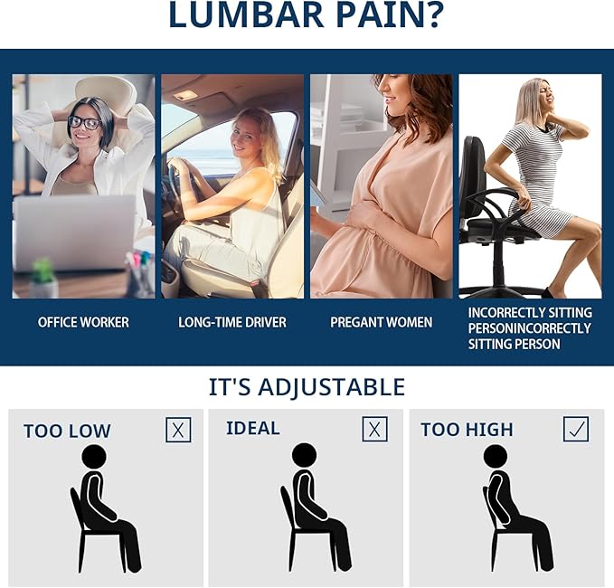 HOMBYS Lumbar Support Pillow for Office Chair-Seat Cushion for Back Support, Improved Sitting Posture and Upper/Lower Back Pain Relief for Desk Chairs, Car Seats and Airplanes (Navy Blue, 17"x13"x3")