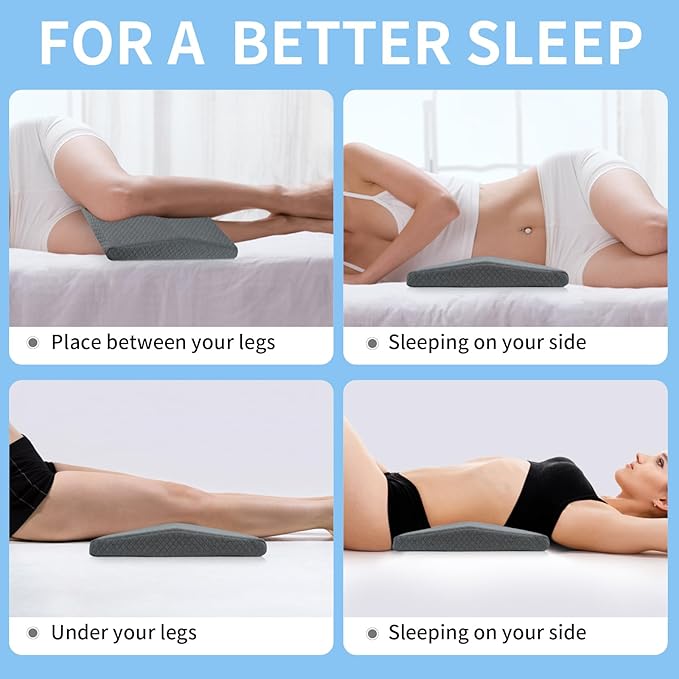 Lumbar Support Memory Foam Pillow - Suitable for Side, Back, and Stomach Sleepers, Helping to Alleviate Lower Back Pain - Triangular Wedge Long Pillow Grey