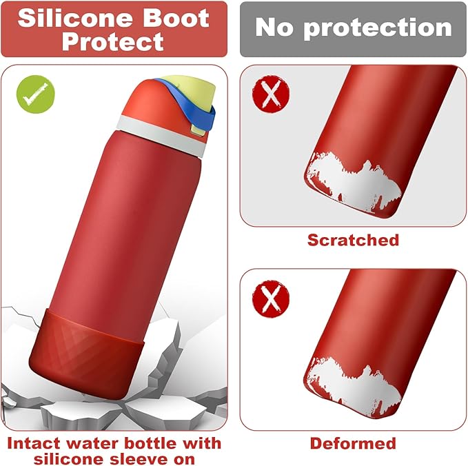 2PCS Silicone Water Bottle Boot for Owala 24oz 32oz 40oz, Anti-Slip Protective Sleeve Bottom Bumper Protector for FreeSip, Twist, and Flip Stainless Steel Water Bottles