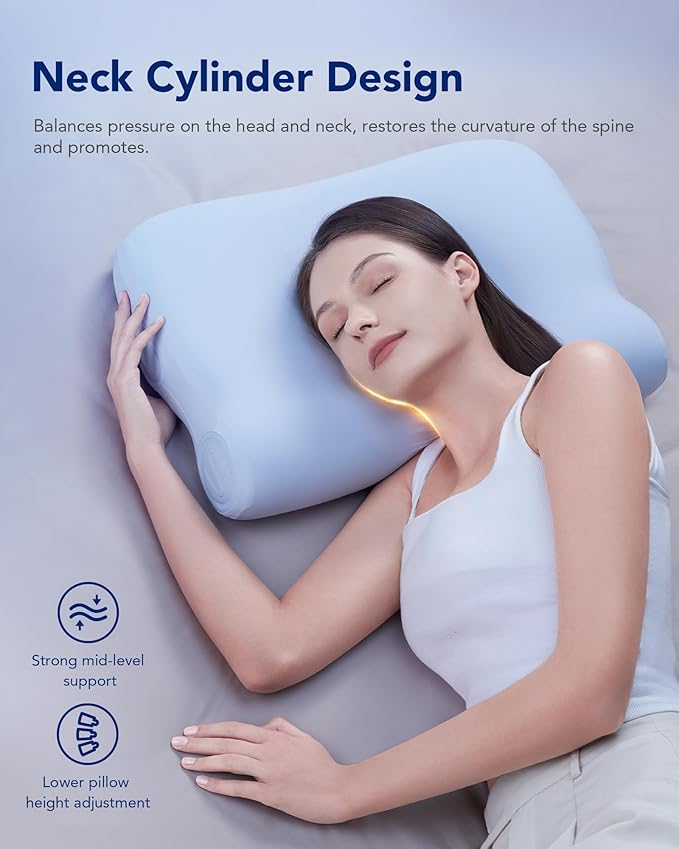 SKG P3E Cervical Neck Pillow for Sleeping, 3-Layer Ergonomic Neck Pillow with Adjustable Pillow Raiser for Side & Back Sleepers, Ergonomic Memory Foam Pillow, Medium Firm