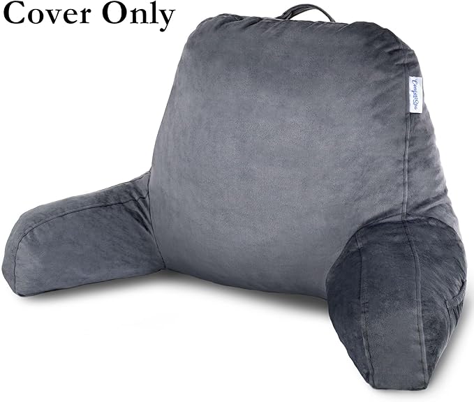 ComfortSpa Reading Pillow Replacement Cover for 19 inch Back Rest Pillow, Polyester Velour Machine Wash and Dry (Grey)