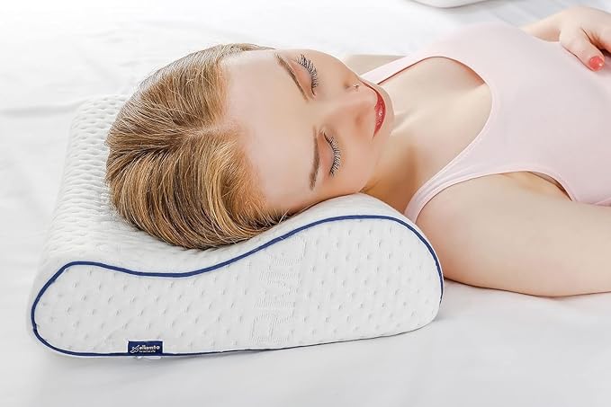 Travel & Camping Comfortable Memory Foam Pillow – Easy to Carry Portable Bag – Temperature Regulating Pillow Case (White Contour)
