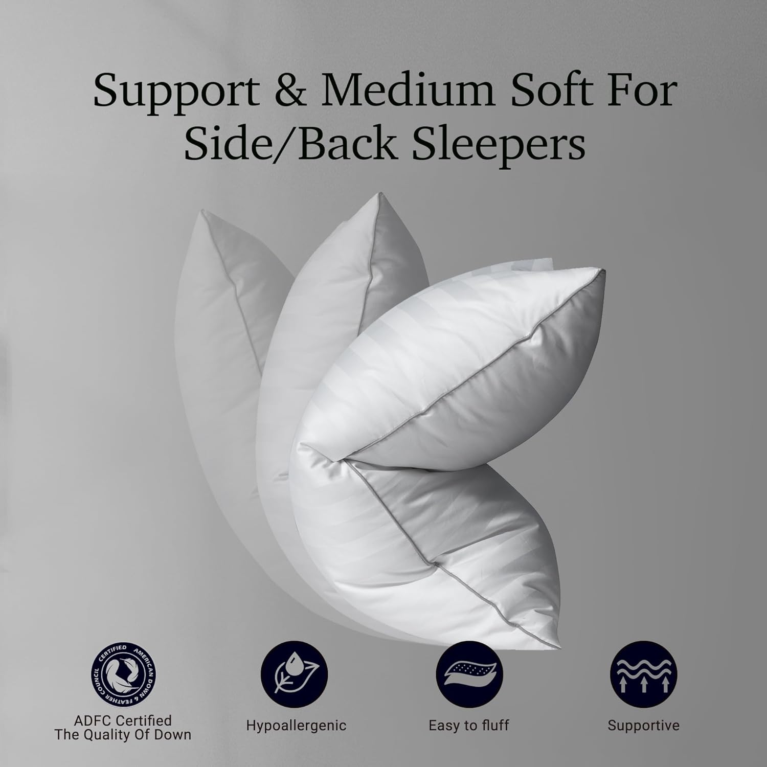 Hotel Grand Softy-Around Feather Down Pillows King Size Set of 2 Packs White Strip 100% Cotton Fabric Bed Pillows for All Position Sleepers,36"x20"/2 Packs