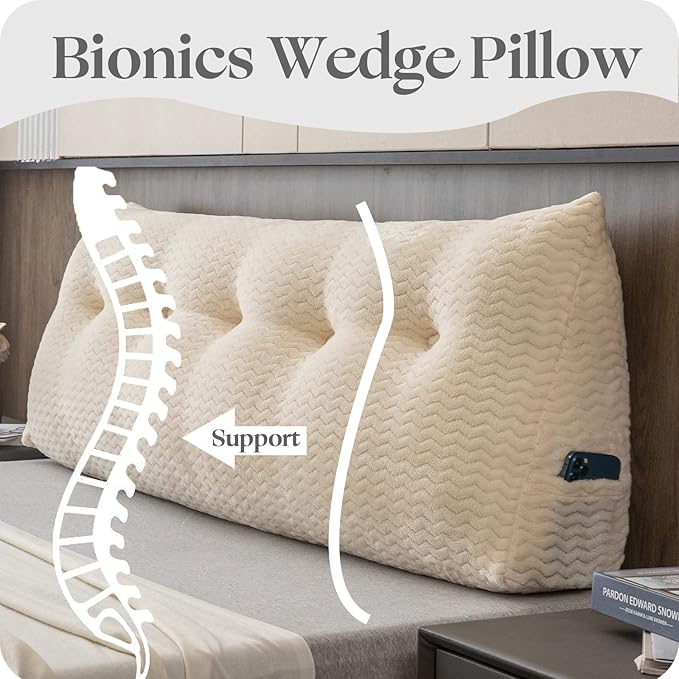 Large Bolster Triangular Headboard Wedge Backrest Positioning Support Bed Rest Reading Pillows Headboard Wedge Pillows for Day Bed Bunk Bed with Removable Cover