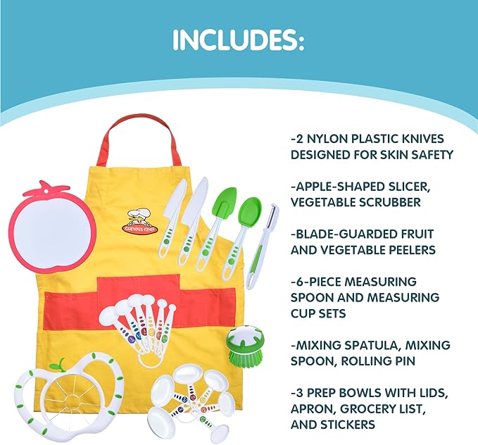Curious Chef 25-Piece Kitchen Basics Kit for Kids, includes Real Cooking and Baking Tools, Dishwasher Safe and Made with BPA-Free Plastic