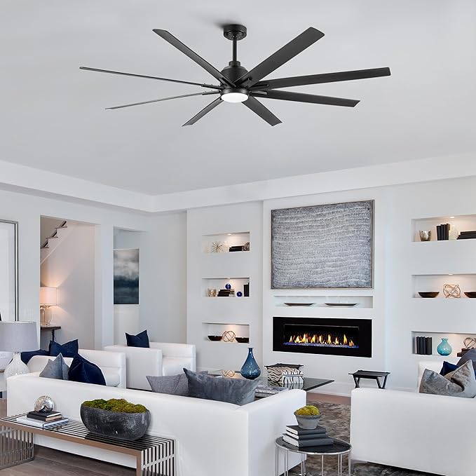 NicBex Ceiling Fan 72 Inch Ceiling Fan with Lights Ceiling Fans with Remote Control and 8 Blades Ceiling Fan with 6 Gear Wind Speed for Bedroom, Living Room, Pure Black