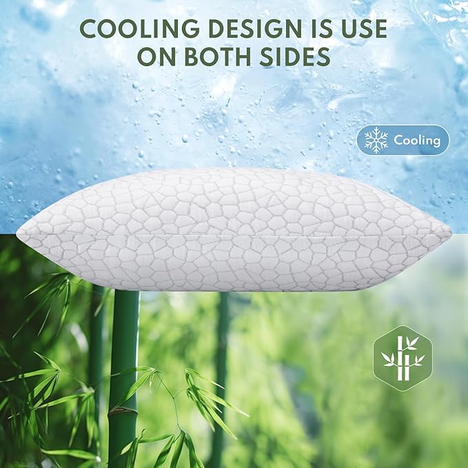 Cooling Pillows Queen Size Set of 2 - Shredded Memory Foam Pillow for Sleeping 2 Pack, Adjustable Cool Bed Pillows for Side, Back, and Stomach Sleepers, Gel Pillow Washable Removable Cover