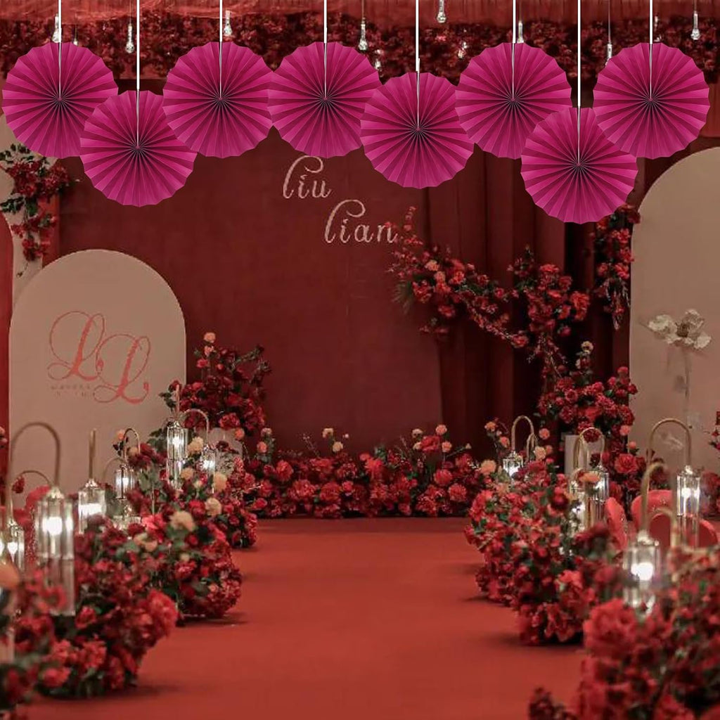 Red Party Decorations,Paper Decorations for Party,Girls Party Decorations Party Paper Fans Bulk 12in,Anniversary Decorations for Party 30 Color DIY Set （Wine Red）
